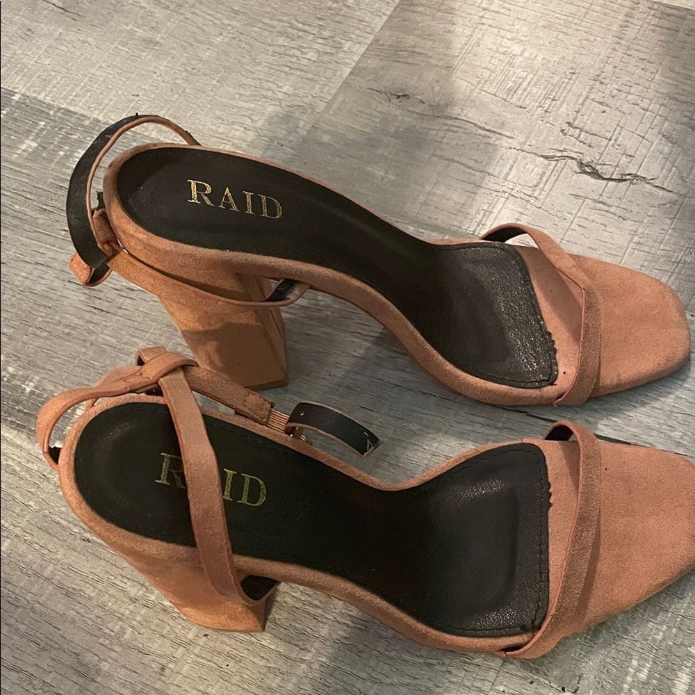 RAID Blush Suede Block Heel Sandals with Ankle Strap